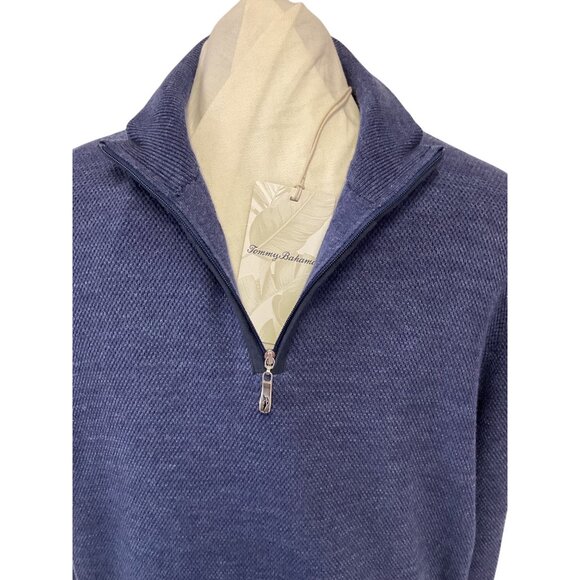 Tommy Bahama Mens Navy 1/2 Zip Pullover Size M 100% Cotton Lightweight Sweater - Picture 2 of 8